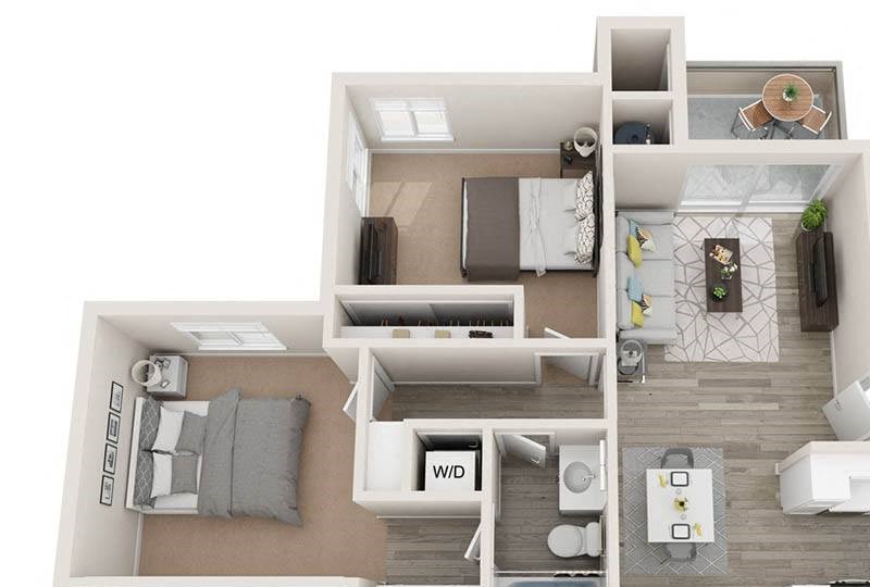 Two bedroom one bathroom 845 sq.ft. 2A floor plan at The Ashton, Corona, CA Two bedroom one bathroom 845 sq.ft. 2A floor plan at The Ashton, Corona, CA